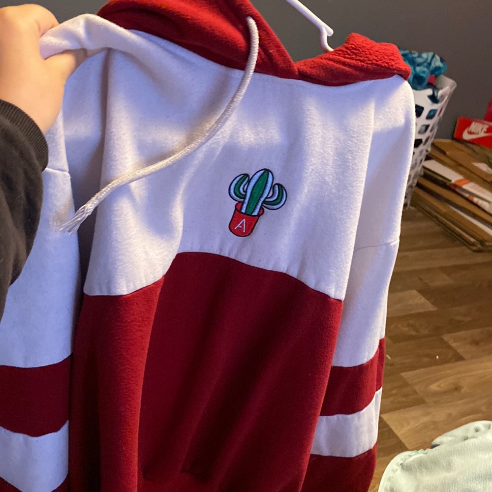 red and white hoodie